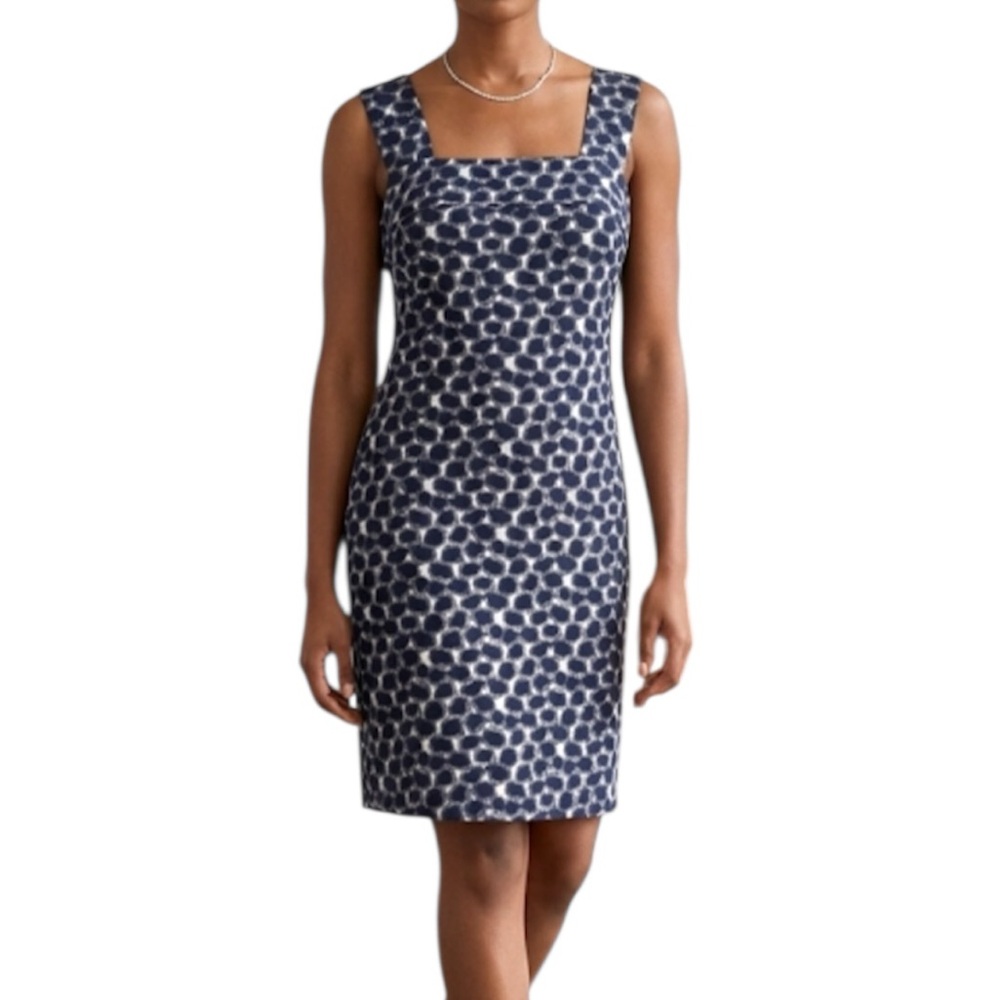 Diane Von Furstenberg Kuan Navy Blue Wool Blend Abstract Print Dress Size 4